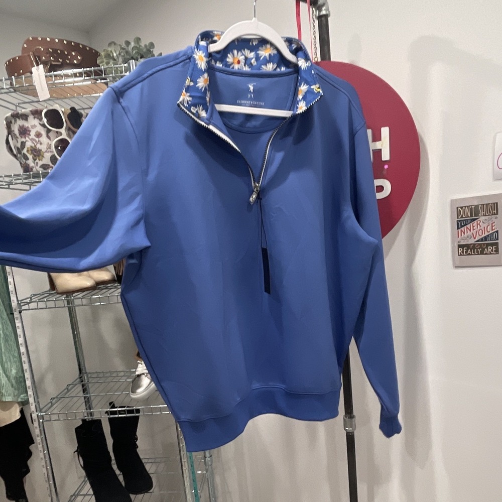 Fairway & Greene F&G Tech 1/4 Zip Mock Neck Golf Pullover Blue L C11512
